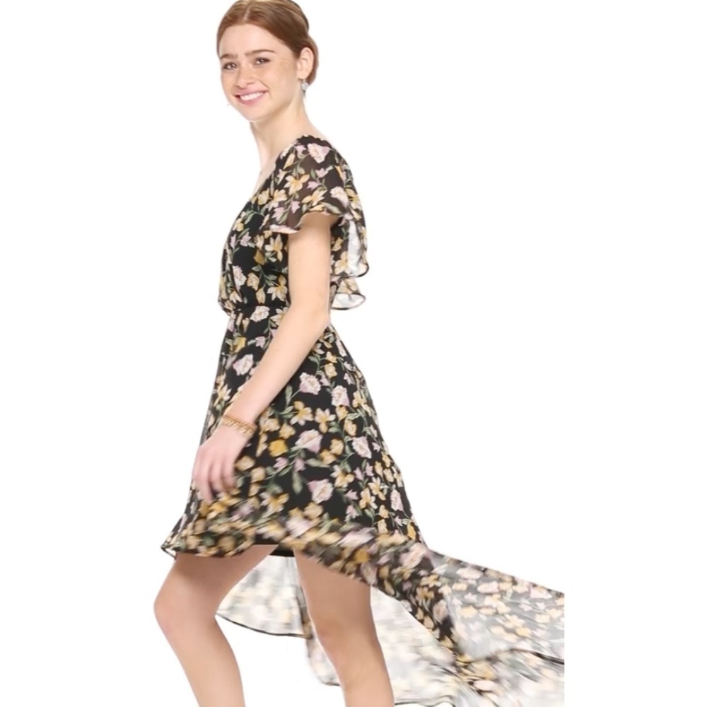 Lily Rose Black Floral Patterned V-Neck Surplice High-Low Maxi Dress XXL NEW NWT - Picture 4 of 9